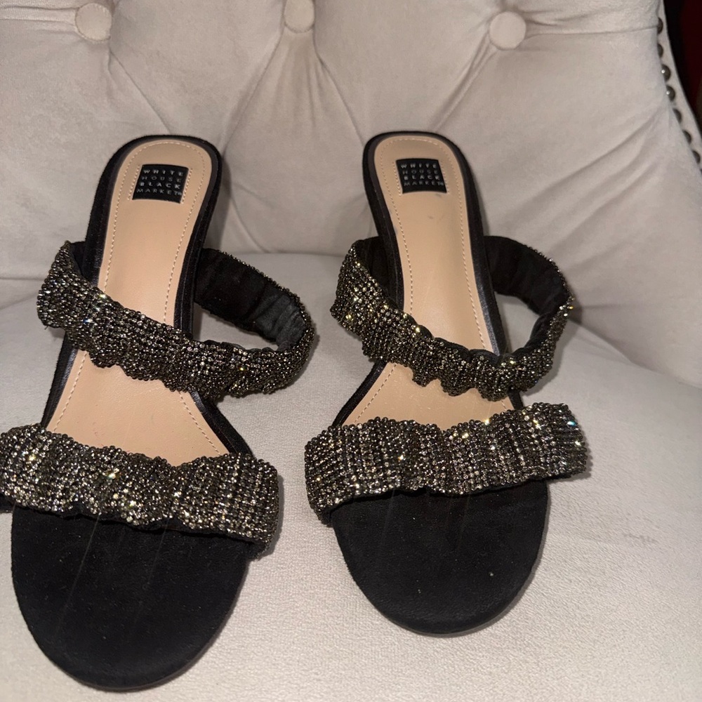 White House Black Market Black Sandals - rhinestones